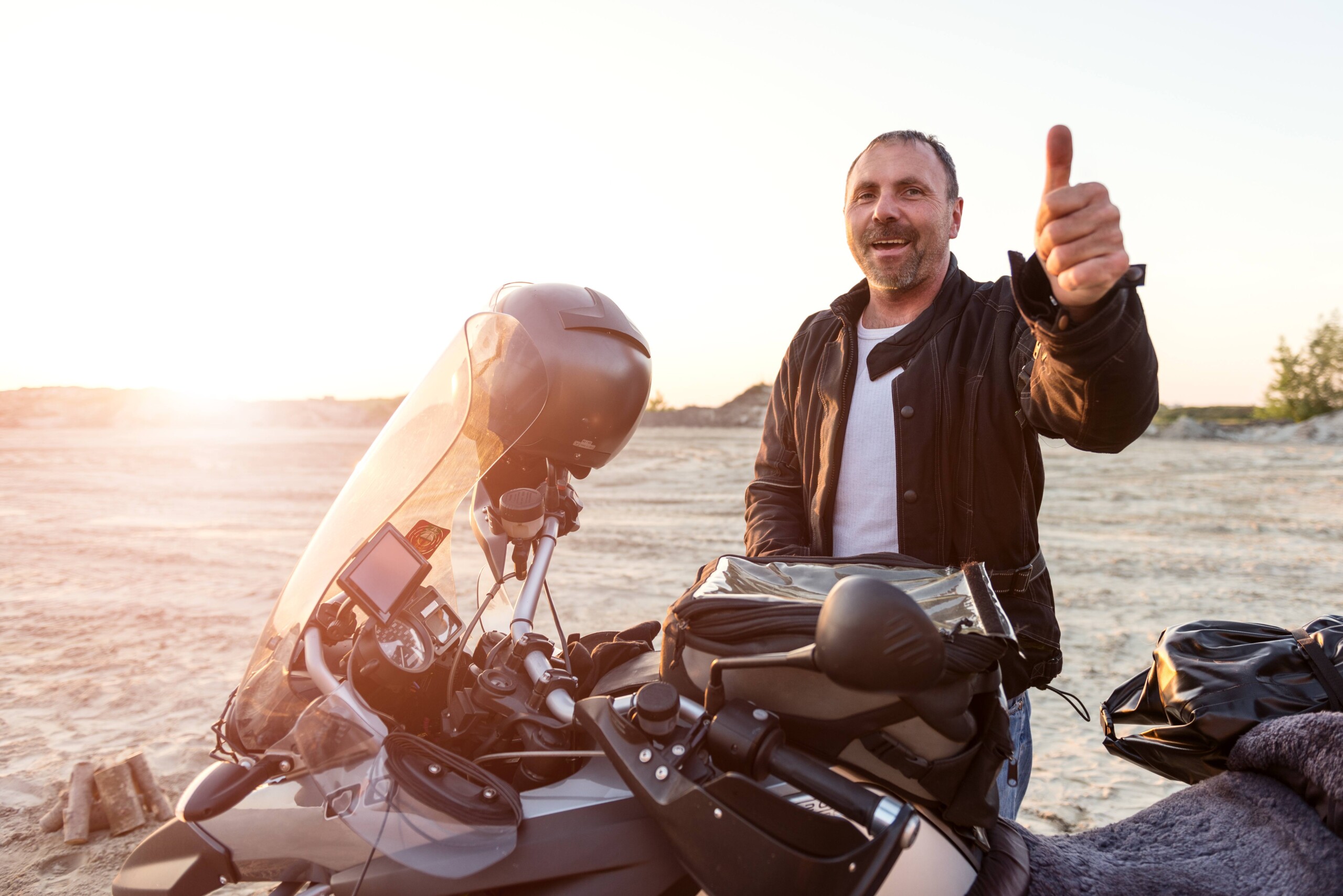 Happy motorcycle rider